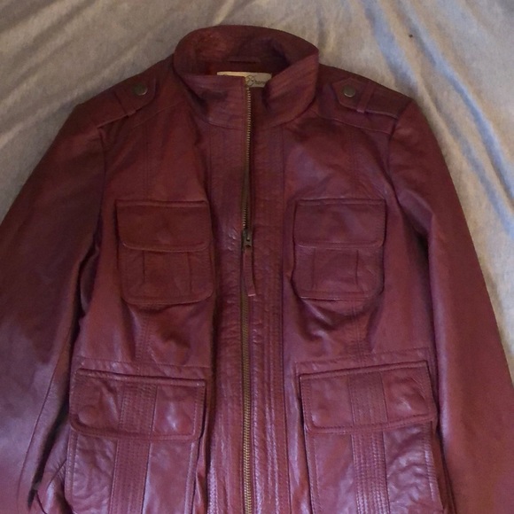 Deep wine lucky brand genuine leather coat - Picture 1 of 4